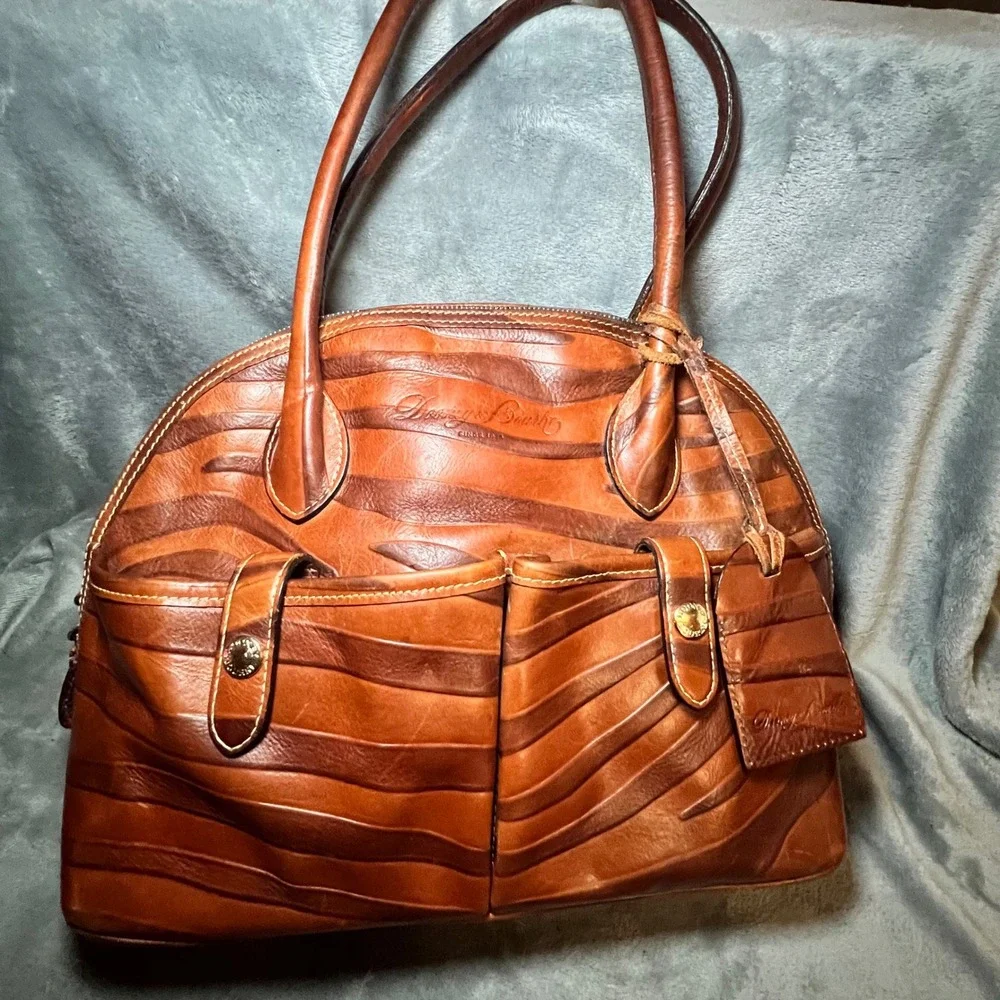Dooney Bourke Leather Zebra Embossed Satchel Brown Shoulder Bag Large 90's - Picture 5 of 16